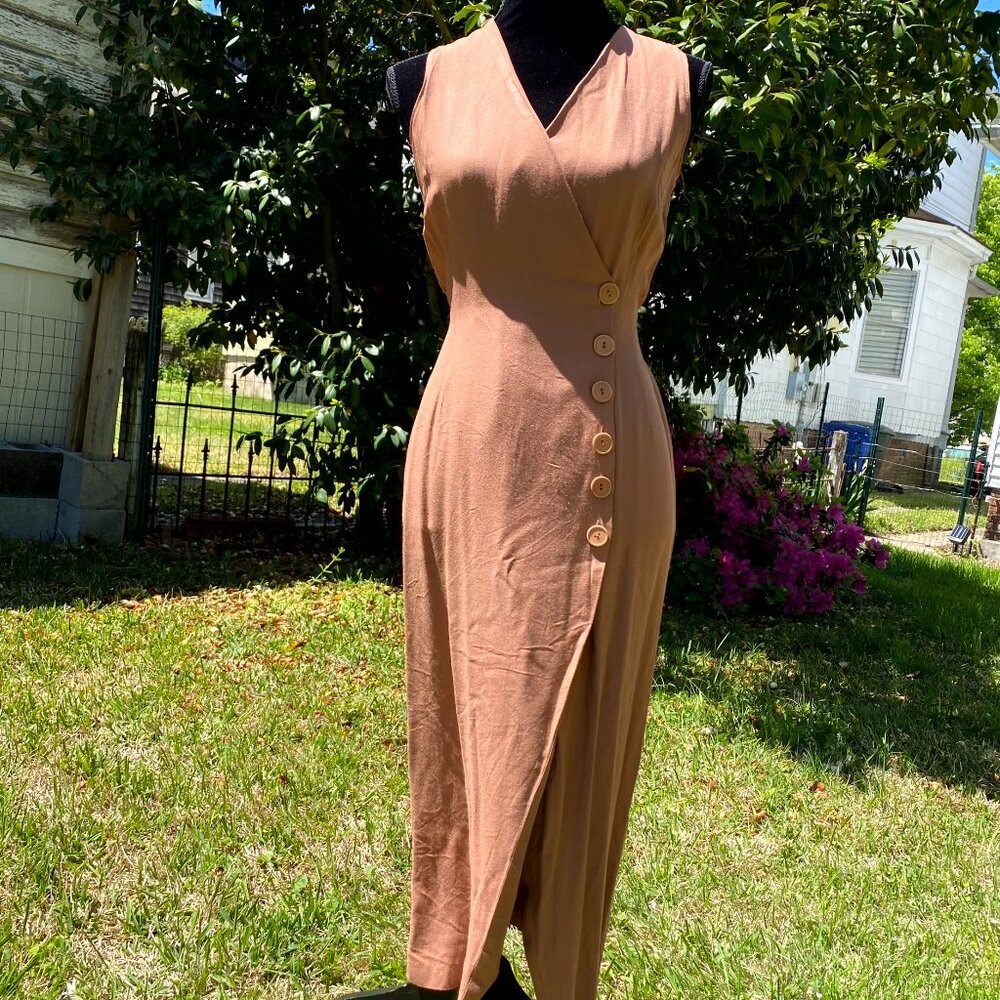 Vintage 1960s Side Button-up Mauve Tea-Length Dress w/ Tie in the Back - Picture 1 of 4